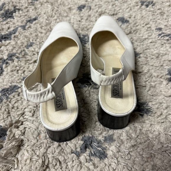 Vintage Sergio Casciani White Leather Slingback Block Pumps Women’s  Size 7 1/2 - Picture 6 of 8
